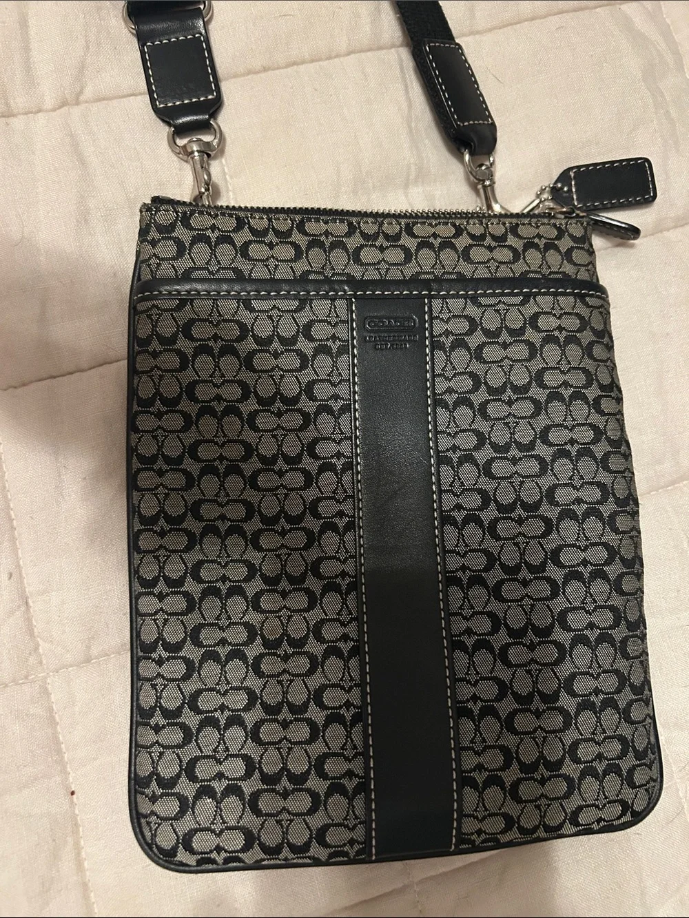 Coach Messenger Crossbody in Black and Tan Signature Canvas